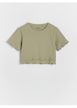 Reserved - T-shirt z falbankami - oliwkowy ze sklepu Reserved w kategorii Bluzki dziewczęce - zdjęcie 173659241