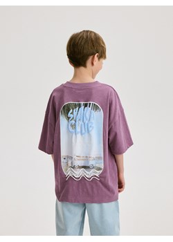 Reserved - T-shirt oversize z kieszonką - fioletowy ze sklepu Reserved w kategorii T-shirty chłopięce - zdjęcie 173659473