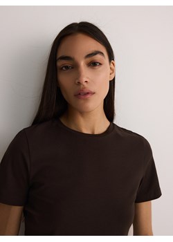 Reserved - Bawełniany t-shirt - ciemnobrązowy ze sklepu Reserved w kategorii Bluzki damskie - zdjęcie 173659882
