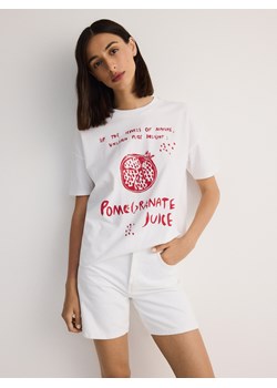 Reserved - T-shirt oversize z nadrukiem - biały ze sklepu Reserved w kategorii Bluzki damskie - zdjęcie 173659904