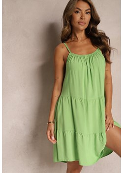Zielona Rozkloszowana Sukienka z Bawełny na Ramiączkach Uslifea ze sklepu Renee odzież w kategorii Sukienki - zdjęcie 173661870