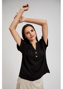 Bawełniana bluzka z guzikami czarna ze sklepu Moodo.pl w kategorii Bluzki damskie - zdjęcie 173664721