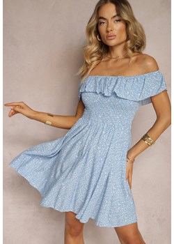 Niebieska Kwiecista Sukienka Hiszpanka z Bawełny z Gumką w Pasie Nevima ze sklepu Renee odzież w kategorii Sukienki - zdjęcie 173664942