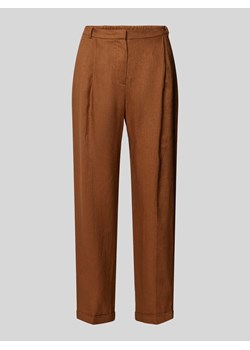 Spodnie lniane o kroju regular fit z zakładkami w pasie ze sklepu Peek&Cloppenburg  w kategorii Spodnie damskie - zdjęcie 173665174