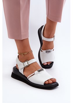Sandały Skórzane Damskie Na Koturnie Białe Vinceza 66624 ze sklepu ZAZOO w kategorii Sandały damskie - zdjęcie 173670570