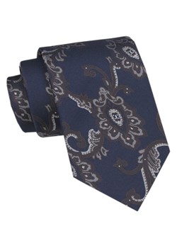 Klasyczny Krawat Męski CHATTIER - Granat w Brązowo, Beżowe Kwiaty KRCH1378 ze sklepu JegoSzafa.pl w kategorii Krawaty - zdjęcie 173674830