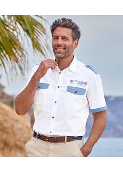 Biała koszula z tkaniny chambray z detalami w stylu pilota ze sklepu Atlas For Men w kategorii Koszule męskie - zdjęcie 173675113