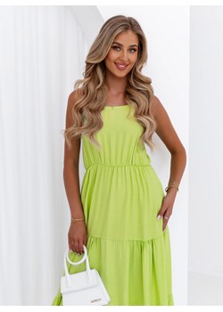 Limonkowa długa sukienka z wiązaniem na plecach Zurinaa - limonkowy ze sklepu pakuten.pl w kategorii Sukienki - zdjęcie 173675900