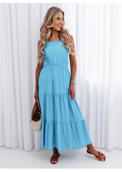Niebieska długa sukienka z wiązaniem na plecach Zurinaa - niebieski ze sklepu pakuten.pl w kategorii Sukienki - zdjęcie 173675903
