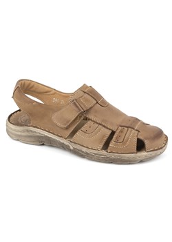 Klasyczne sandały skórzane męskie na rzep 0051 oliwka ze sklepu butyolivier w kategorii Sandały męskie - zdjęcie 173676070