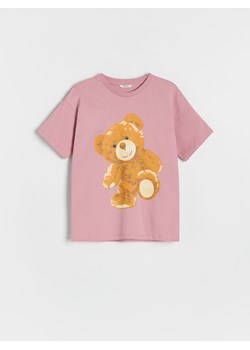 Reserved - Bawełniany t-shirt z nadrukiem - pastelowy róż ze sklepu Reserved w kategorii Bluzki dziewczęce - zdjęcie 173676343