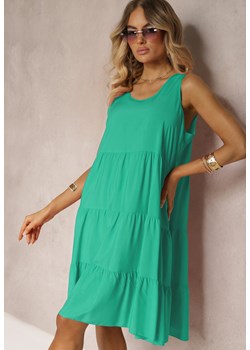 Zielona Sukienka z Bawełny o Rozkloszowanym Kroju z Falbanami Nelyana ze sklepu Renee odzież w kategorii Sukienki - zdjęcie 173678172