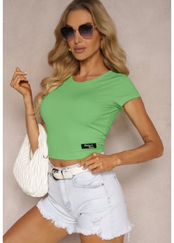 Zielony Prążkowany T-shirt Koszulka z Krótkim Rękawem Opolia ze sklepu Renee odzież w kategorii Bluzki damskie - zdjęcie 173678292
