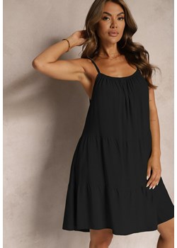 Czarna Rozkloszowana Sukienka z Bawełny na Ramiączkach Uslifea ze sklepu Renee odzież w kategorii Sukienki - zdjęcie 173678332