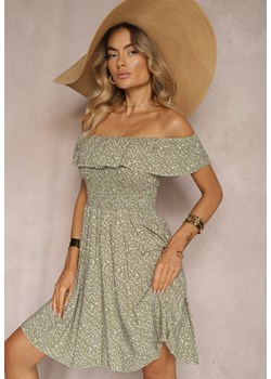 Ciemnozielona Kwiecista Sukienka Hiszpanka z Bawełny z Gumką w Pasie Nevima ze sklepu Renee odzież w kategorii Sukienki - zdjęcie 173678342