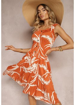 Pomarańczowa Sukienka z Wiskozy na Ramiączkach z Gumką w Talii Peslifea ze sklepu Renee odzież w kategorii Sukienki - zdjęcie 173678362