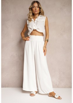 Białe Spodnie High Waist z Szerokimi Nogawkami i Gumką w Pasie Risabessa ze sklepu Renee odzież w kategorii Spodnie damskie - zdjęcie 173678402