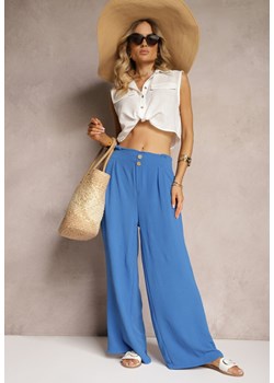 Niebieskie Spodnie w Stylu Alladynek High Waist Wykończone Gumką w Pasie Riselma ze sklepu Renee odzież w kategorii Spodnie damskie - zdjęcie 173678612
