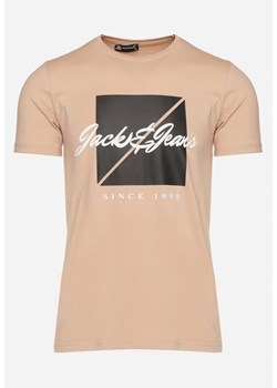 Beżowa Koszulka Bawełniana z Nadrukiem Direma ze sklepu Born2be Odzież w kategorii T-shirty męskie - zdjęcie 173678663