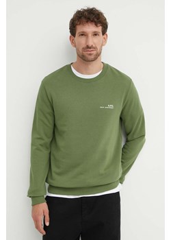 A.P.C. bluza bawełniana sweat item męska kolor zielony gładka COFBQ-H27608 ze sklepu ANSWEAR.com w kategorii Bluzy męskie - zdjęcie 173679040