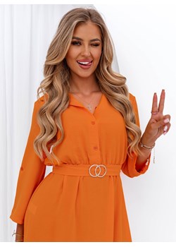 Pomarańczowa sukienka koszulowa z paskiem w talii Carmeline - pomarańczowy ze sklepu pakuten.pl w kategorii Sukienki - zdjęcie 173680843