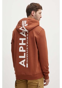 Alpha Industries bluza męska kolor brązowy z kapturem z nadrukiem ze sklepu ANSWEAR.com w kategorii Bluzy męskie - zdjęcie 173681924