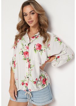 Jasnoszara Koszula z Wiskozy ze Ściągaczami w Kwiaty Tineras ze sklepu Born2be Odzież w kategorii Koszule damskie - zdjęcie 173683261