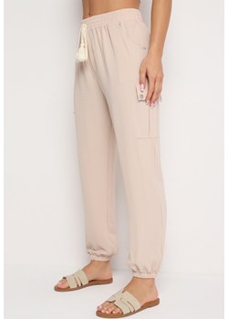 Beżowe Spodnie z Wysokim Stanem i Gumką w Pasie Nellandre ze sklepu Born2be Odzież w kategorii Spodnie damskie - zdjęcie 173683352