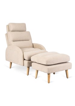 Beżowy skandynawski fotel z podnóżkiem - Uvex ze sklepu Edinos.pl w kategorii Fotele - zdjęcie 173684634