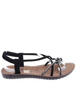 Czarne wsuwane sandały na płaskim obcasie /D2-2 16553 T236/ ze sklepu Pantofelek24.pl w kategorii Sandały damskie - zdjęcie 173685651