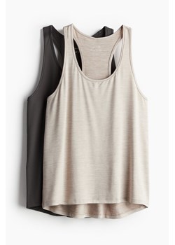 H & M - Koszulka sportowa DryMove 2-pak - Brązowy ze sklepu H&M w kategorii Bluzki damskie - zdjęcie 173688411