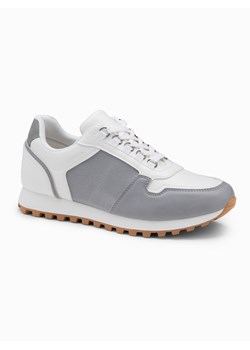 Patchworkowe buty męskie sneakersy z łączonych materiałów – biało-szare V3 OM-FOSL-0144 ze sklepu ombre w kategorii Buty sportowe męskie - zdjęcie 173691482