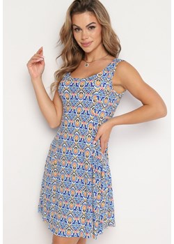 Niebieska Rozkloszowana Sukienka na Ramiączkach Pezorea ze sklepu Born2be Odzież w kategorii Sukienki - zdjęcie 173692674