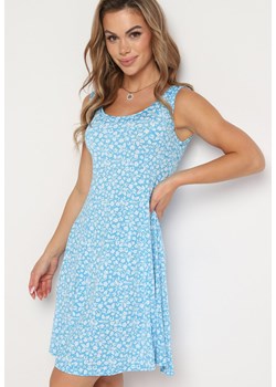 Niebieska Rozkloszowana Sukienka z Bawełną na Ramiączkach w Kwiaty Fastorea ze sklepu Born2be Odzież w kategorii Sukienki - zdjęcie 173692714