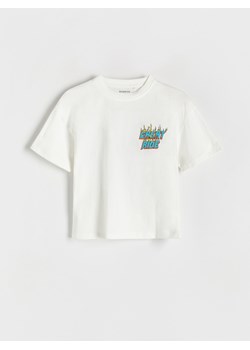 Reserved - T-shirt oversize z nadrukiem - złamana biel ze sklepu Reserved w kategorii T-shirty chłopięce - zdjęcie 173693072