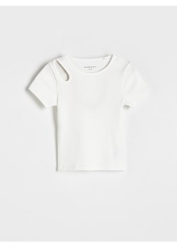 Reserved - T-shirt z ozdobnym wycięciem - złamana biel ze sklepu Reserved w kategorii Bluzki dziewczęce - zdjęcie 173694124