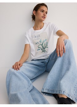 Reserved - T-shirt z nadrukiem - biały ze sklepu Reserved w kategorii Bluzki damskie - zdjęcie 173694723