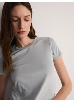 Reserved - Prążkowany t-shirt z modalem - jasnoszary ze sklepu Reserved w kategorii Bluzki damskie - zdjęcie 173694752