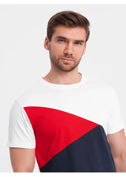 Trójkolorowy t-shirt męski bawełniany - biało-granatowy V3 OM-TSCT-0174 ze sklepu ombre w kategorii T-shirty męskie - zdjęcie 173697950