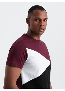 Męski t-shirt trójkolorowy bawełniany - bordowo-czarny V5 OM-TSCT-0174 ze sklepu ombre w kategorii T-shirty męskie - zdjęcie 173697963