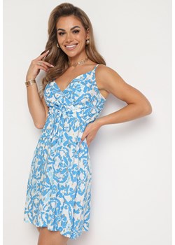 Niebieska Bawełniana Sukienka na Regulowanych Ramiączkach z Wiązanymi Troczkami Vimarene ze sklepu Born2be Odzież w kategorii Sukienki - zdjęcie 173699853