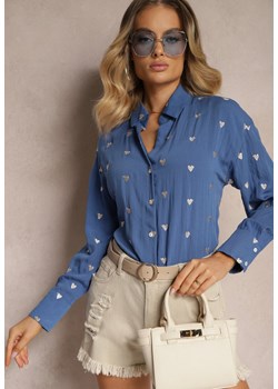 Niebieska Klasyczna Koszula Bawełniana z Dodatkiem Lnu Larnniea ze sklepu Renee odzież w kategorii Koszule damskie - zdjęcie 173700040