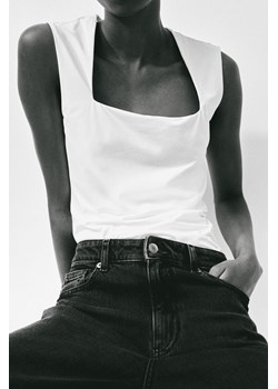 H & M - Dżersejowy top z dekoltem karo - Biały ze sklepu H&M w kategorii Bluzki damskie - zdjęcie 173700082