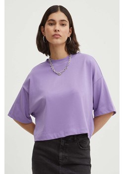 HUGO t-shirt bawełniany damski kolor fioletowy 50520187 ze sklepu ANSWEAR.com w kategorii Bluzki damskie - zdjęcie 173704364