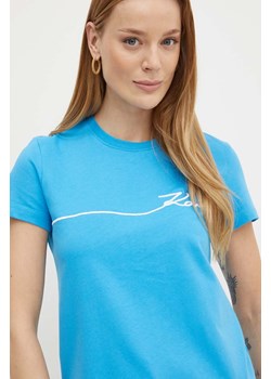 Karl Lagerfeld t-shirt bawełniany damski kolor niebieski 245W1706 ze sklepu ANSWEAR.com w kategorii Bluzki damskie - zdjęcie 173704401