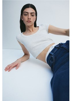 H & M - Krótki T-shirt w prążki - Szary ze sklepu H&M w kategorii Bluzki damskie - zdjęcie 173705680