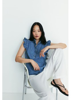 H & M - Dżinsowa bluzka z falbankowym rękawem - Niebieski ze sklepu H&M w kategorii Bluzki damskie - zdjęcie 173705683