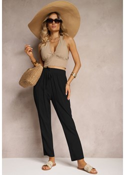 Czarne Spodnie Paper Bag High Waist z Bawełny z Gumką w Talii Emorea ze sklepu Renee odzież w kategorii Spodnie damskie - zdjęcie 173709011