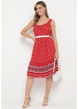 Czerwona Sukienka z Wiskozy bez Rękawów Zakończona Falbanką Comilena ze sklepu Born2be Odzież w kategorii Sukienki - zdjęcie 173709172
