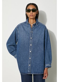 Samsoe Samsoe koszula bawełniana jeansowa Salea kolor granatowy relaxed z kołnierzykiem klasycznym F24200016 ze sklepu PRM w kategorii Koszule damskie - zdjęcie 173710372